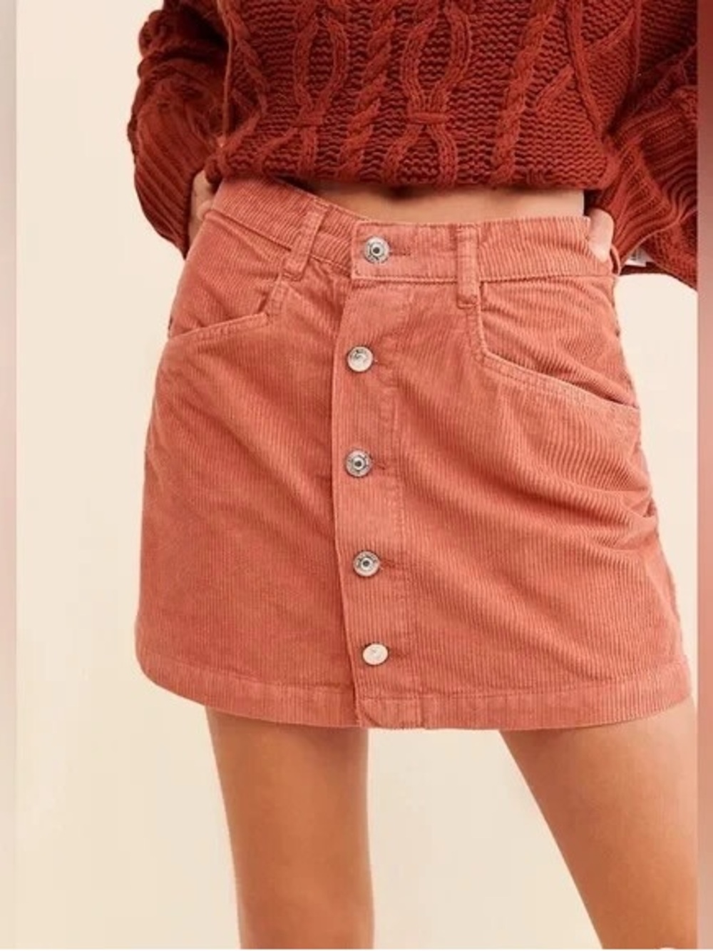 Free People ray Button-Front Corduroy Mini Skirt in Rust 4